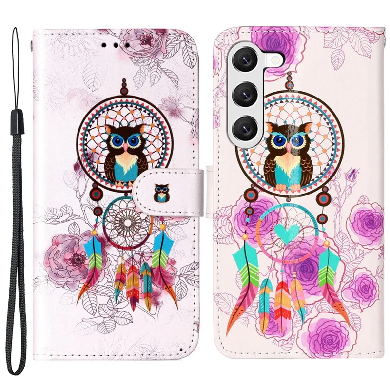 For Samsung Galaxy S24+ Case Pattern Printing Folding Stand PU Leather Phone Cover - Wind Chime Owl