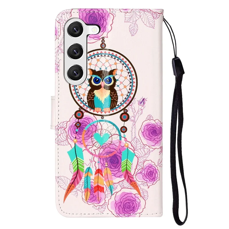 For Samsung Galaxy S24+ Case Pattern Printing Folding Stand PU Leather Phone Cover - Wind Chime Owl