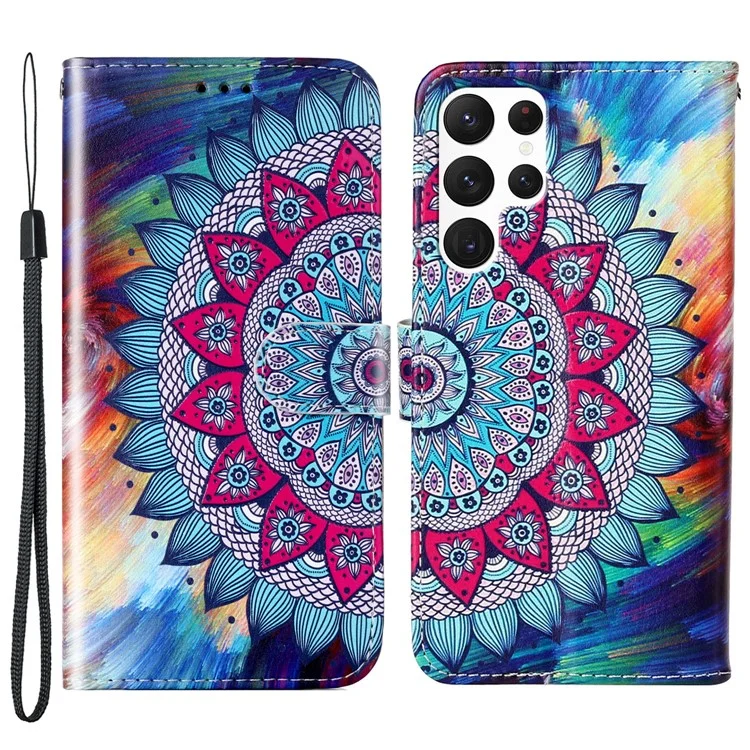 For Samsung Galaxy S24 Ultra Cover Flip Stand Stylish Pattern Leather Wallet Phone Case - Mandala Flower