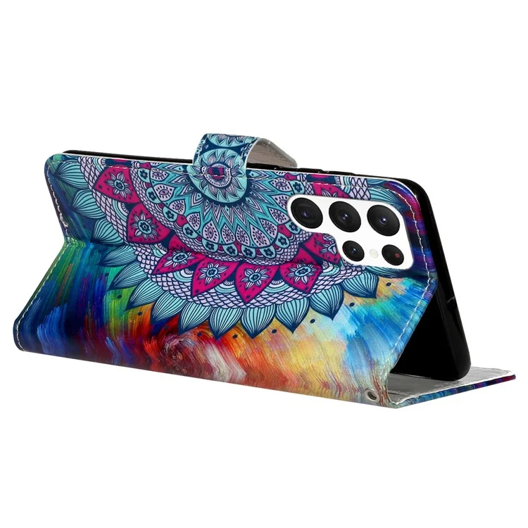 For Samsung Galaxy S24 Ultra Cover Flip Stand Stylish Pattern Leather Wallet Phone Case - Mandala Flower