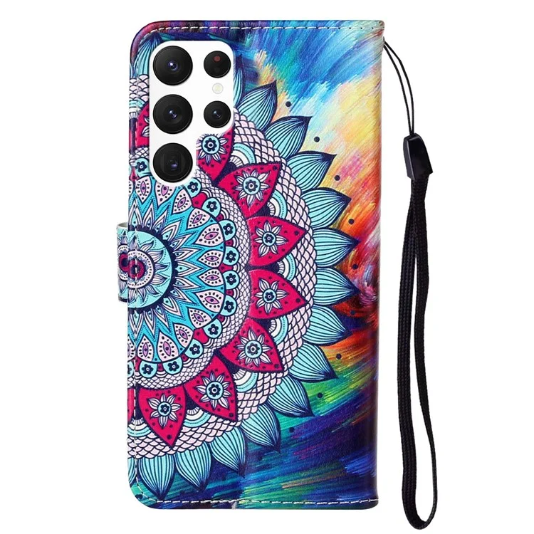 For Samsung Galaxy S24 Ultra Cover Flip Stand Stylish Pattern Leather Wallet Phone Case - Mandala Flower