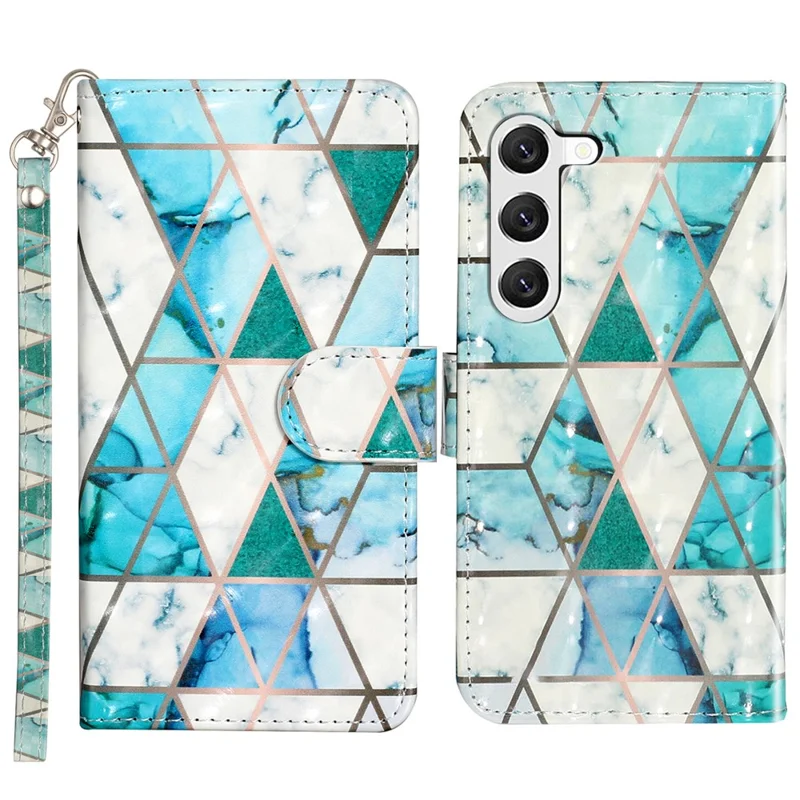 For Samsung Galaxy S24+ Case 3D Pattern Printing Anti-Drop Wallet Leather Phone Cover - Green Marble