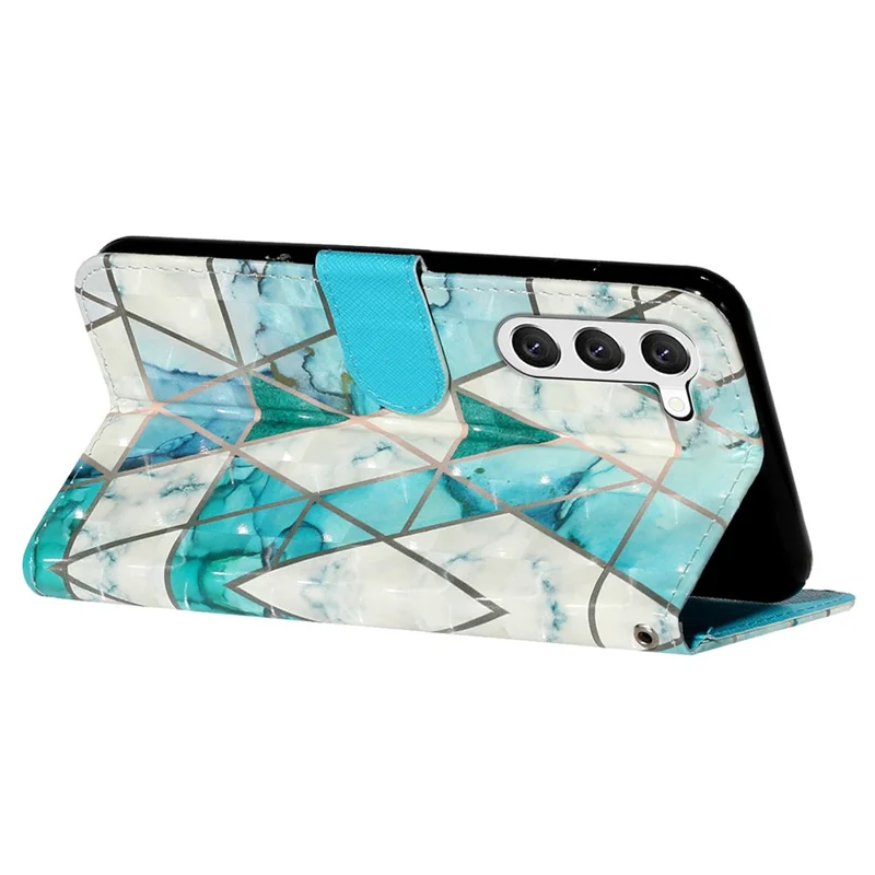 For Samsung Galaxy S24+ Case 3D Pattern Printing Anti-Drop Wallet Leather Phone Cover - Green Marble