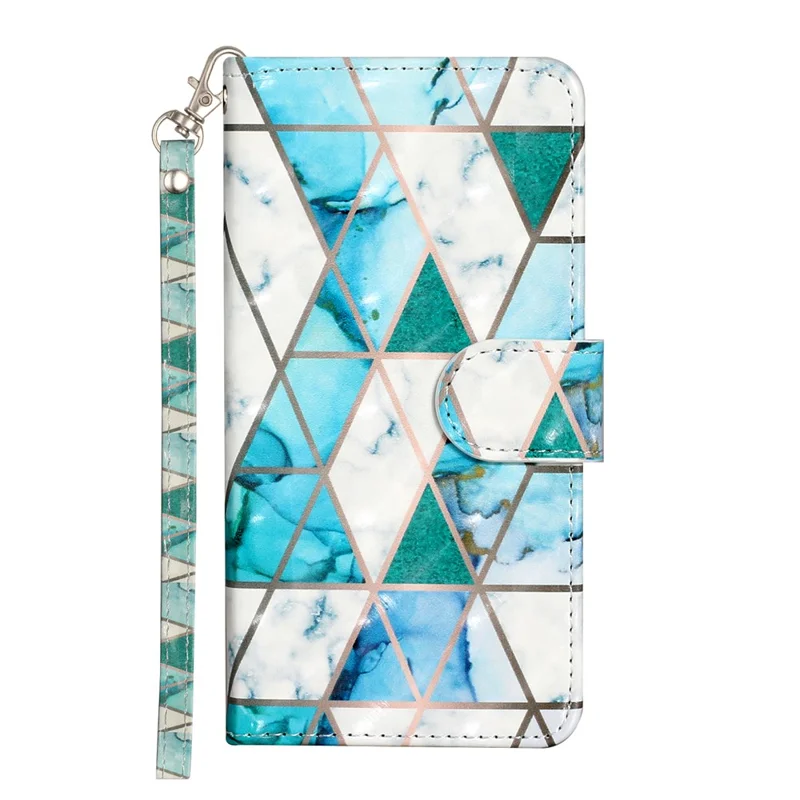For Samsung Galaxy S24+ Case 3D Pattern Printing Anti-Drop Wallet Leather Phone Cover - Green Marble