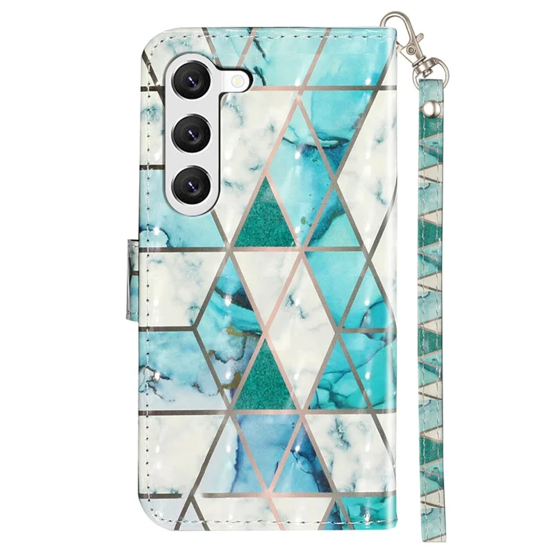 For Samsung Galaxy S24+ Case 3D Pattern Printing Anti-Drop Wallet Leather Phone Cover - Green Marble