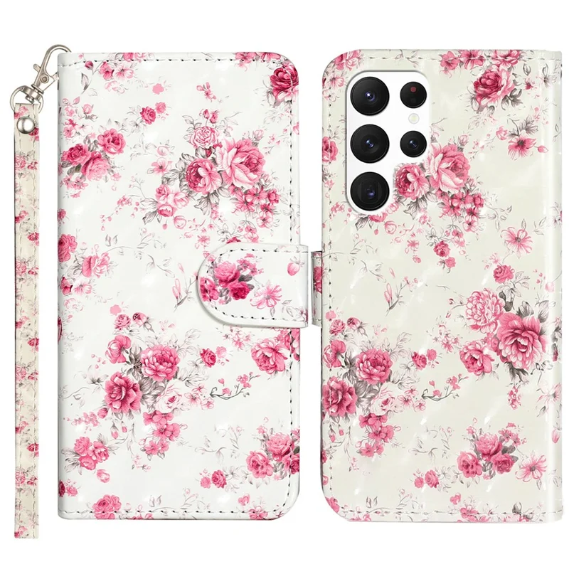 For Samsung Galaxy S24 Ultra Leather Cover Flip Stand 3D Pattern Printed Phone Case - Roses