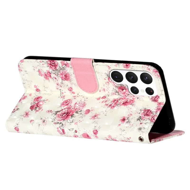 For Samsung Galaxy S24 Ultra Leather Cover Flip Stand 3D Pattern Printed Phone Case - Roses