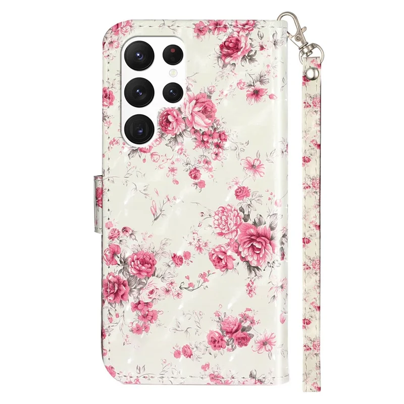 For Samsung Galaxy S24 Ultra Leather Cover Flip Stand 3D Pattern Printed Phone Case - Roses