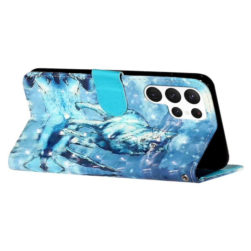 For Samsung Galaxy S24 Ultra Leather Cover Flip Stand 3D Pattern Printed Phone Case - Snow Wolf