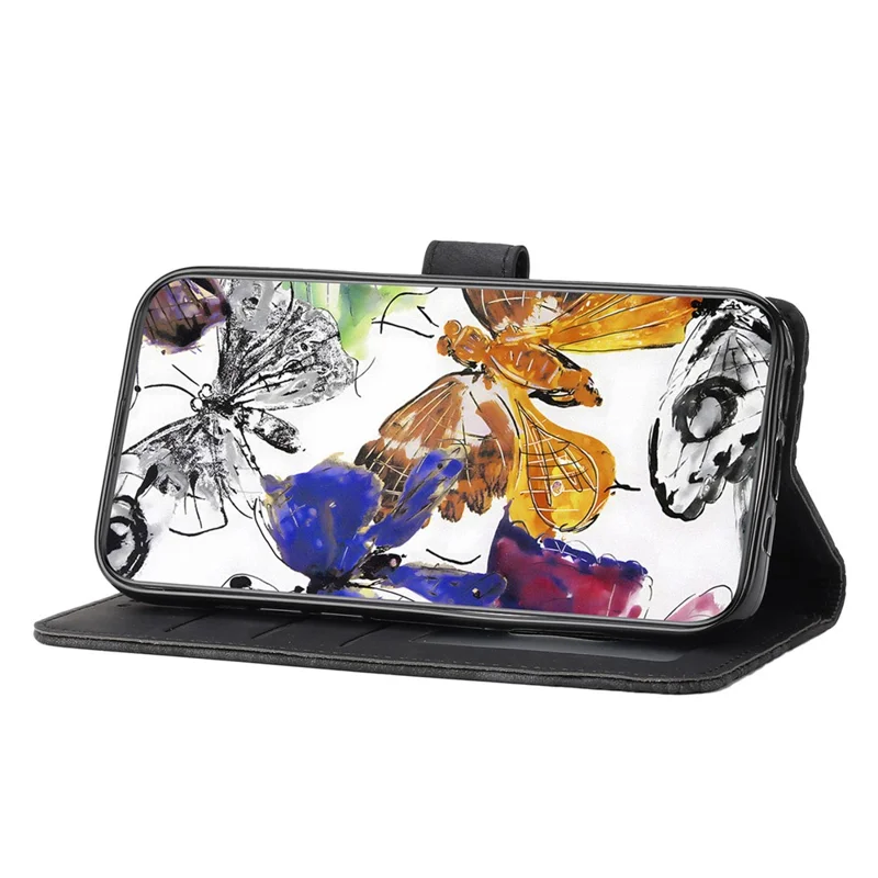 Para Samsung Galaxy A05 4G Case Butterfly Imprinted PU Leather Anti-drop Phone Cover with Strap - Black