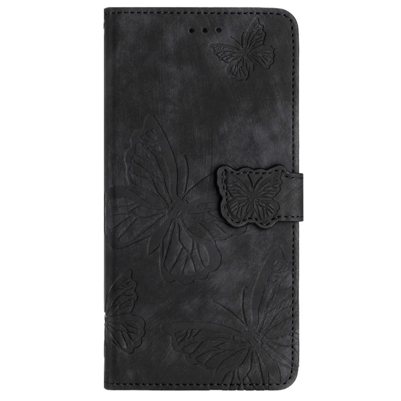 Para Samsung Galaxy A05 4G Case Butterfly Imprinted PU Leather Anti-drop Phone Cover with Strap - Black