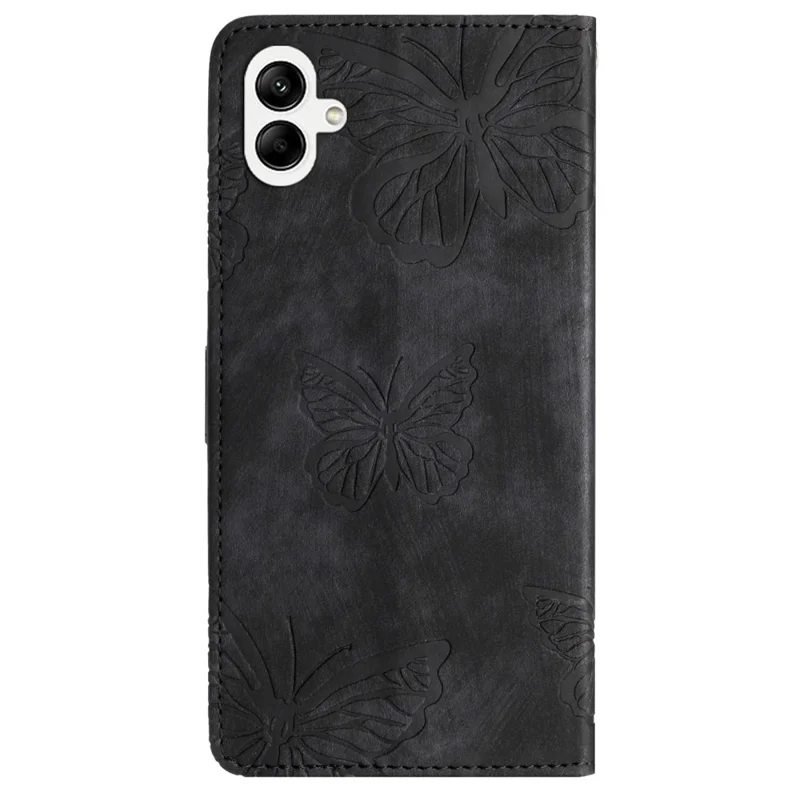 Para Samsung Galaxy A05 4G Case Butterfly Imprinted PU Leather Anti-drop Phone Cover with Strap - Black