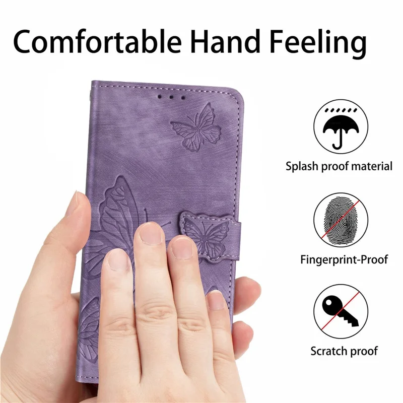 For Samsung Galaxy A15 5G Case Butterfly Imprinted Cell Phone Leather Cover with Strap - Purple