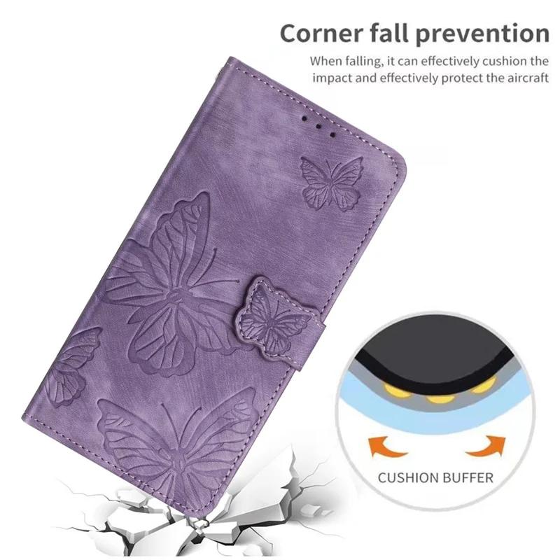For Samsung Galaxy A15 5G Case Butterfly Imprinted Cell Phone Leather Cover with Strap - Purple
