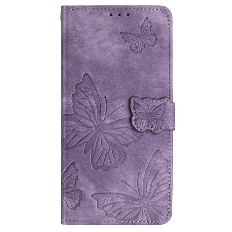 For Samsung Galaxy A15 5G Case Butterfly Imprinted Cell Phone Leather Cover with Strap - Purple