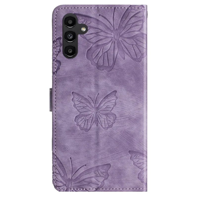 For Samsung Galaxy A15 5G Case Butterfly Imprinted Cell Phone Leather Cover with Strap - Purple