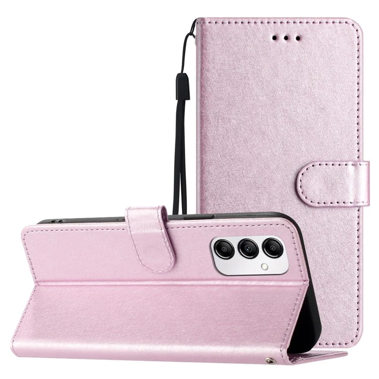 Phone Case for Samsung Galaxy A15 4G PU Leather Silk Texture Wallet Stand Cover with Strap - Light Purple