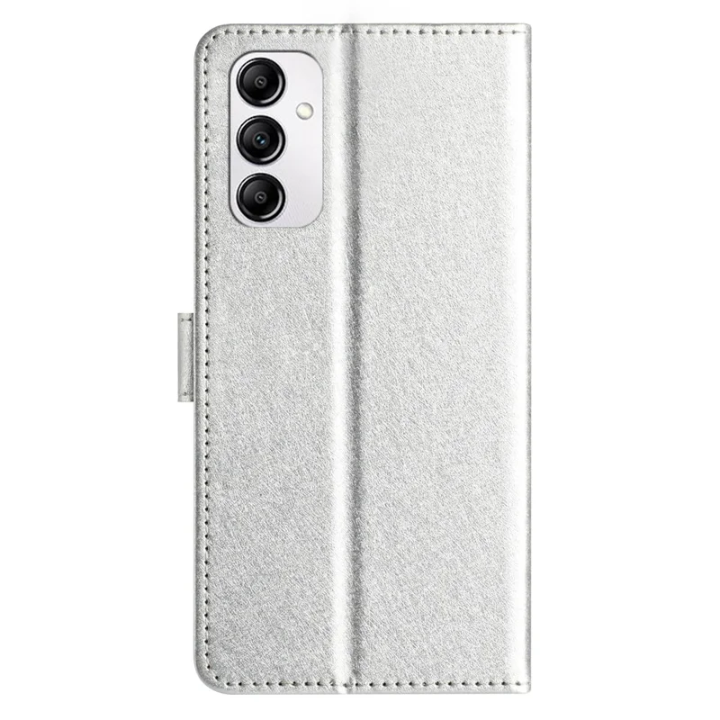 Phone Case for Samsung Galaxy A15 4G PU Leather Silk Texture Wallet Stand Cover with Strap - Silver