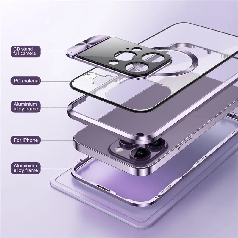 For iPhone 15 Pro Max Phone Case Compatible with MagSafe Tempered Glass+Aluminum Alloy+PC Cover - Black