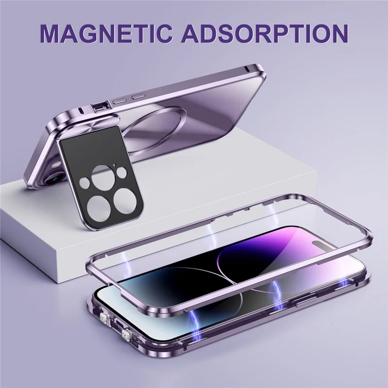 For iPhone 15 Pro Case Compatible with MagSafe Tempered Glass+Aluminum Alloy+PC Anti-drop Phone Cover - Black