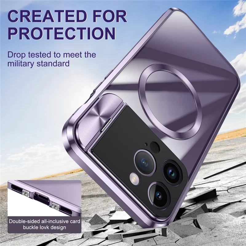 For iPhone 15 Pro Case Compatible with MagSafe Tempered Glass+Aluminum Alloy+PC Anti-drop Phone Cover - Black