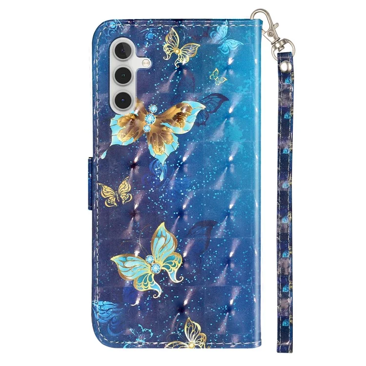 Per Samsung Galaxy A15 5G Cover 3D Pattern Print Flip Stand Leather Phone Case - Blue Gold Butterflies