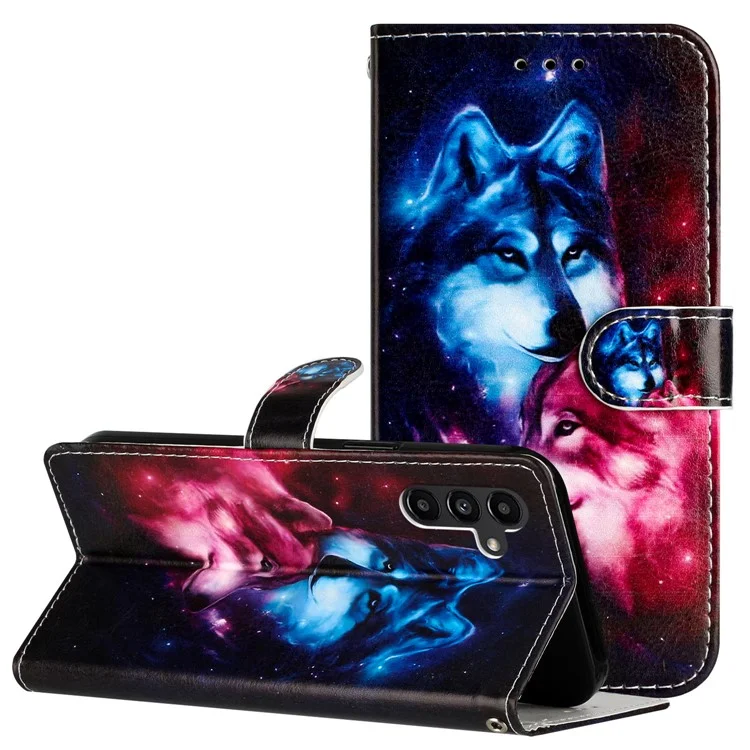 For Samsung Galaxy A15 5G Case Pattern Printing Wallet Flip Phone Cover - Couple Wolf