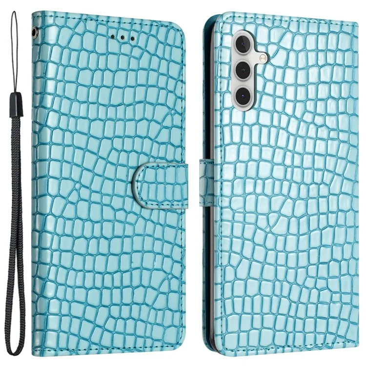 Per Samsung Galaxy A15 5G Case PU Leather Crocodile Texture Phone Cover Wallet Stand Shell con Strap - Blu
