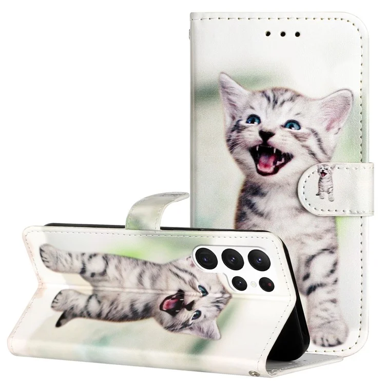 For Samsung Galaxy S24 Ultra Case Flip PU Leather Magnetic Protective Phone Cover - Cat