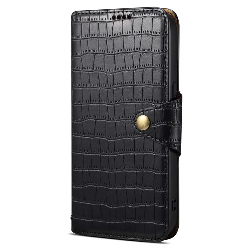 For iPhone 14 Pro Max Case Crocodile Texture Phone Cover with Wallet Stand - Black