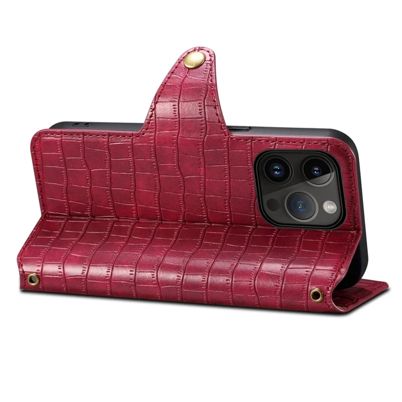 For iPhone 14 Pro Max Case Crocodile Texture Phone Cover with Wallet Stand - Red