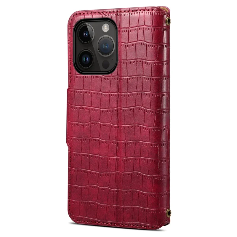 For iPhone 14 Pro Max Case Crocodile Texture Phone Cover with Wallet Stand - Red