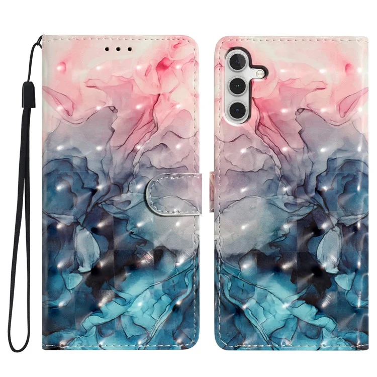 For Samsung Galaxy A04s 4G (164.7 x 76.7 x 9.1 mm) Case Wallet PU Leather Stand Cover - Pink Blue Marble