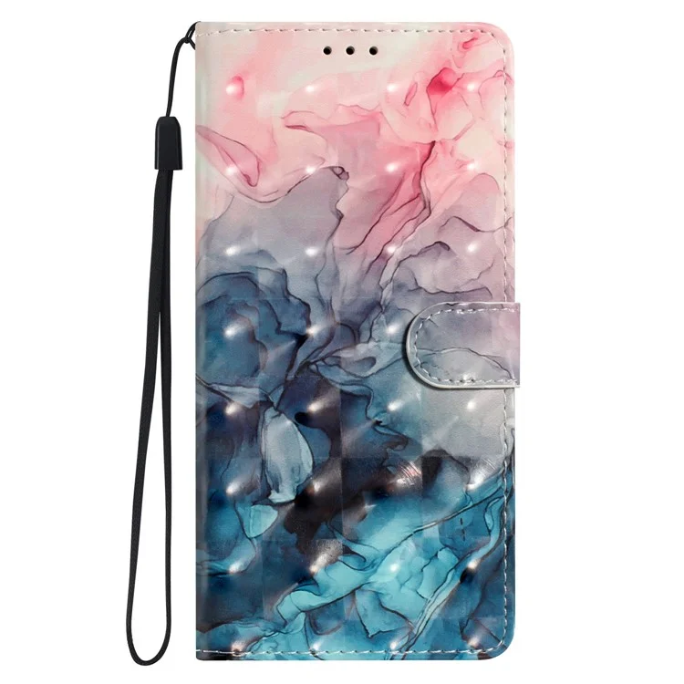 For Samsung Galaxy A04s 4G (164.7 x 76.7 x 9.1 mm) Case Wallet PU Leather Stand Cover - Pink Blue Marble
