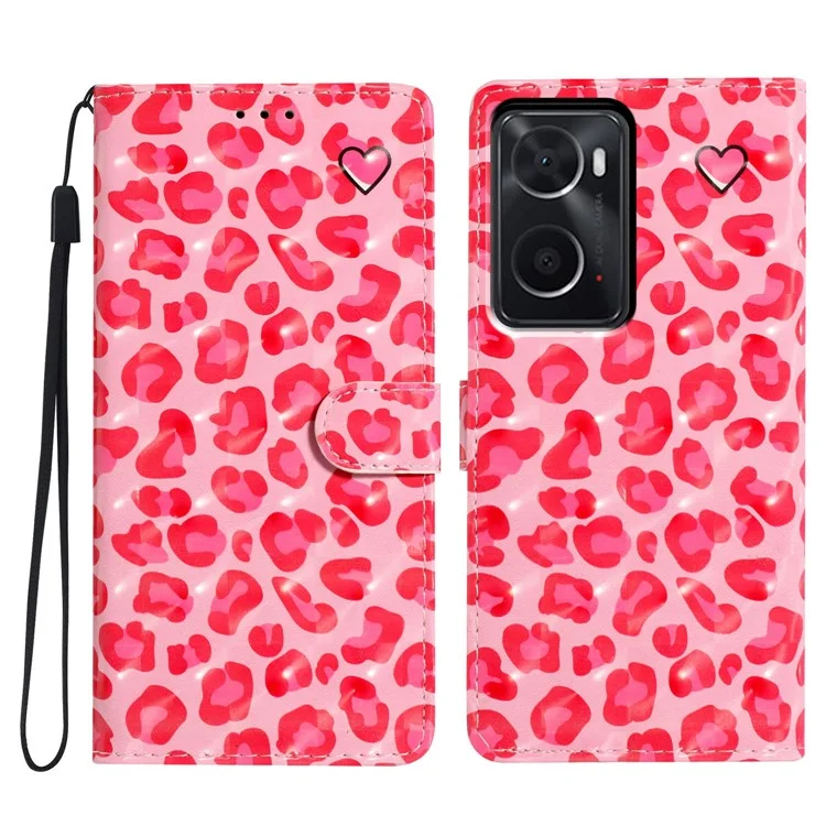 Für Oppo A76 / A36 / A96 4G / Realme 9i 4G Hülle PU-Leder 3D-Muster Handyhülle - Pink Leoparden-Print