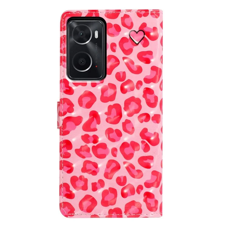 Für Oppo A76 / A36 / A96 4G / Realme 9i 4G Hülle PU-Leder 3D-Muster Handyhülle - Pink Leoparden-Print