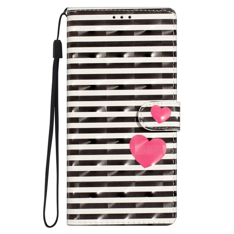 Per Oppo A57 4G / A57 (2022) 5G / A77 5G Custodia 3D Pattern Stampa Custodia in Pelle per Telefono - Strisce / Cuore