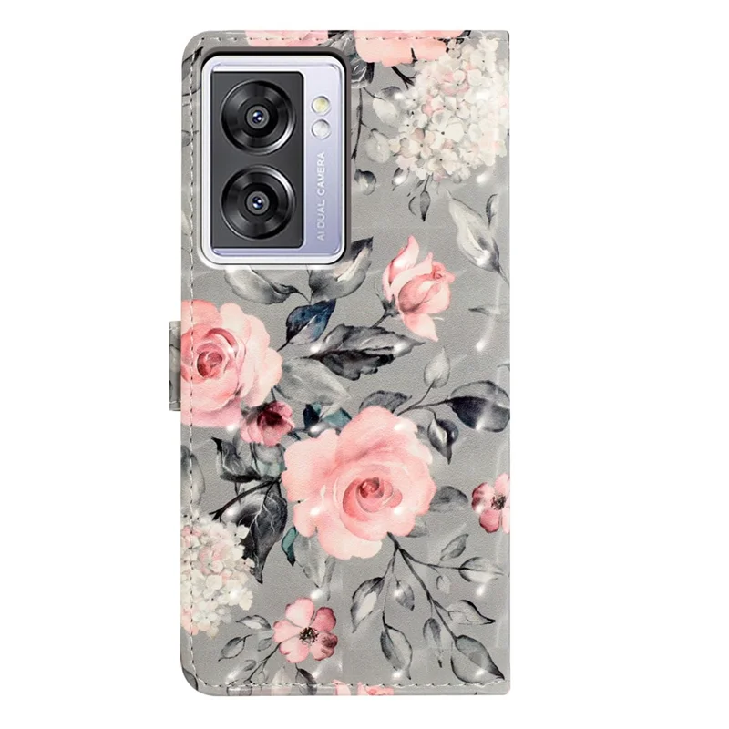 For Oppo A57 4G / A57 (2022) 5G / A77 5G Case 3D Pattern Printing Phone Leather Cover - Flowers