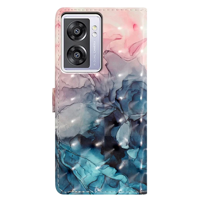 For Oppo A57 4G / A57 (2022) 5G / A77 5G Case 3D Pattern Printing Phone Leather Cover - Pink Blue Marble