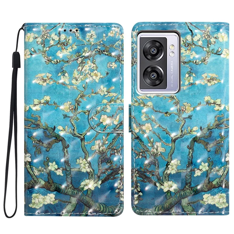For Oppo A57 4G / A57 (2022) 5G / A77 5G Case 3D Pattern Printing Phone Leather Cover - Apricot Blossom