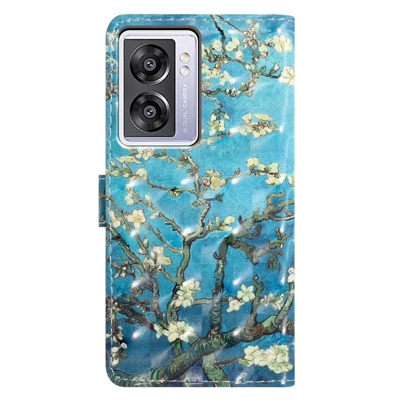 For Oppo A57 4G / A57 (2022) 5G / A77 5G Case 3D Pattern Printing Phone Leather Cover - Apricot Blossom
