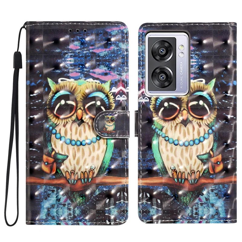 Чехол для Oppo A57 4G / A57 (2022) 5G / A77 5G с 3D-принтом узора, кожаный чехол - Сова