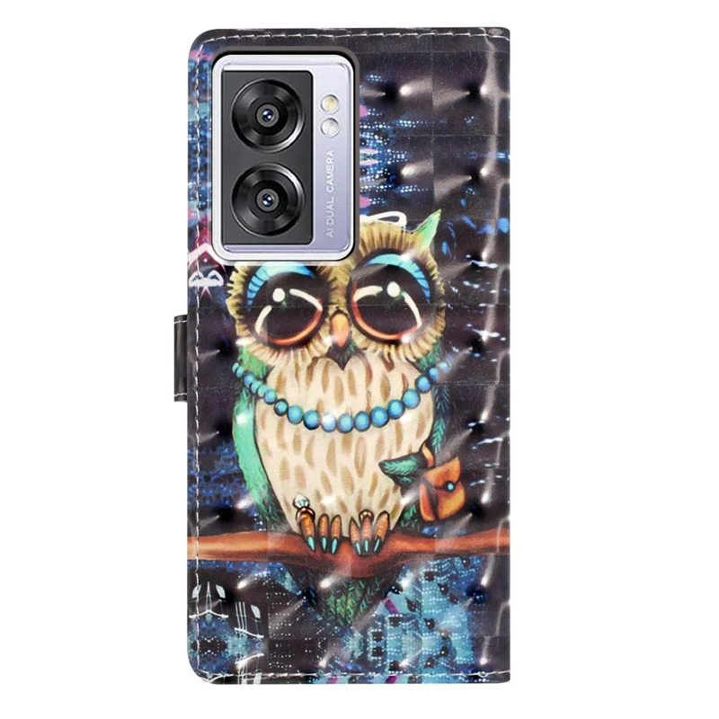 Чехол для Oppo A57 4G / A57 (2022) 5G / A77 5G с 3D-принтом узора, кожаный чехол - Сова