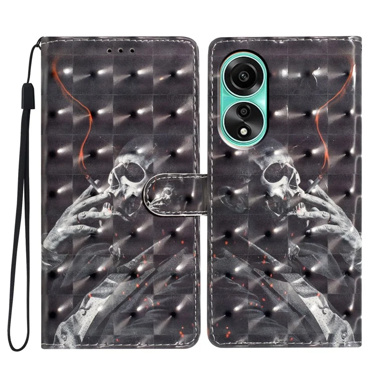 Para el caso de Oppo A78 4G, funda de piel PU con cierre magnético Patrón 3D Cubierta de teléfono - Esqueleto de fumar