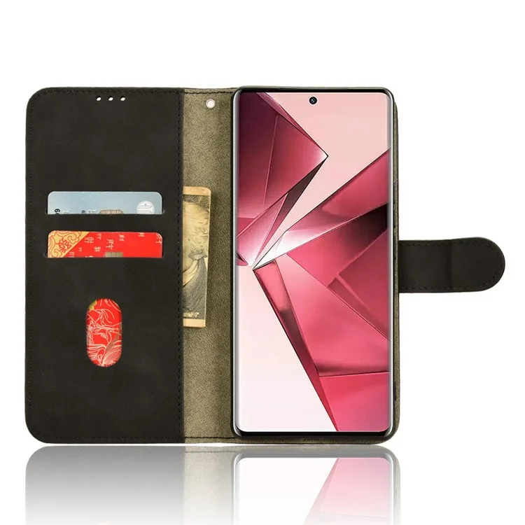 Чехол для Vivo V29e (Индия) 5G с кожаным покрытием и кошельком - черный