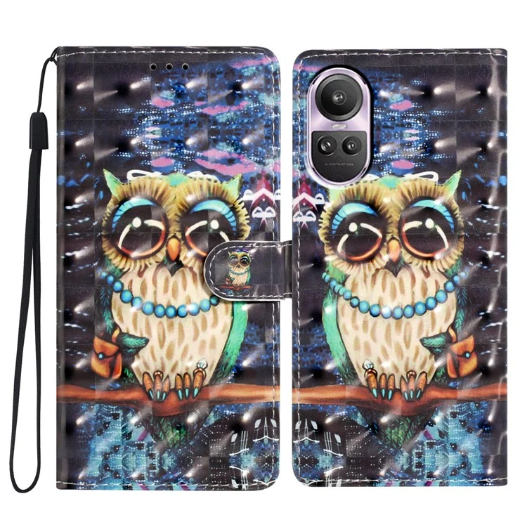 Para Oppo Reno10 5G (Global) / Reno10 Pro 5G (Global) Funda de piel sintética con impresión de patrón 3D - Búho