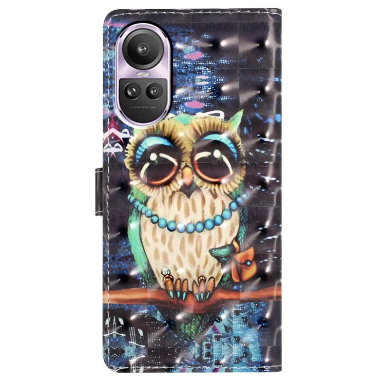 Para Oppo Reno10 5G (Global) / Reno10 Pro 5G (Global) Funda de piel sintética con impresión de patrón 3D - Búho