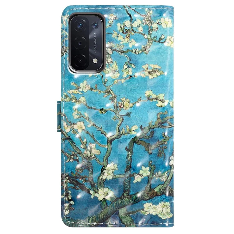 Per Oppo A54 5G / A74 5G / A93 5G Custodia in Pelle PU con Motivo 3D - Fiore di Albicocca