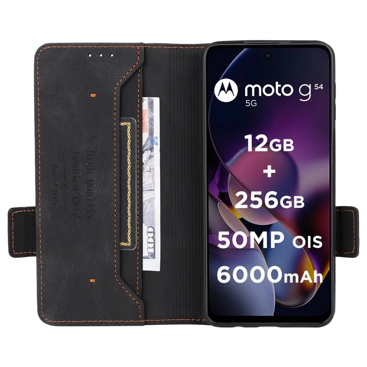 Per Motorola Moto G54 5G Custodia PU Leather Wallet Hardware Decor Cover - Nero