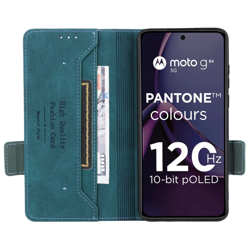 For Motorola Moto G84 5G Case Wallet Hardware Decor Phone Leather Cover - Blue